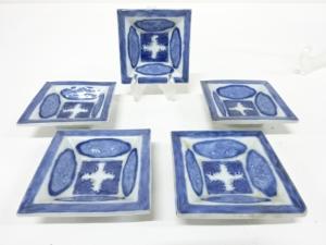 古伊万里　陽刻　染付　小皿　5客